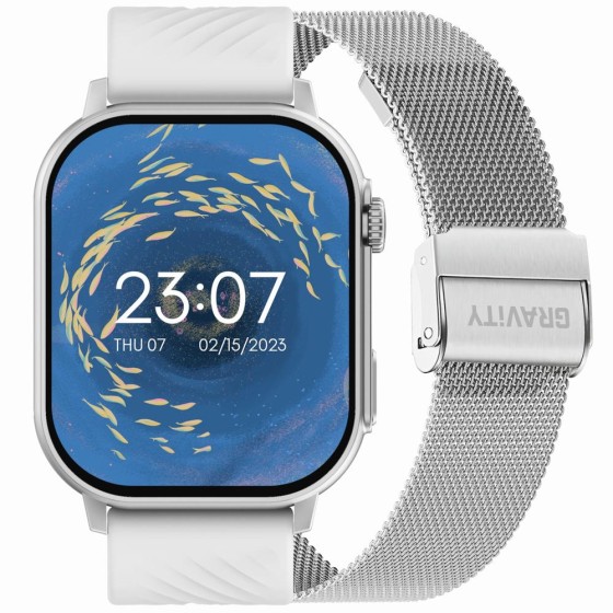 Smartwatch Damski Gravity GT15-8 na bransolecie mesh w kolorze Srebrny/Srebrny o szerokości 22mm Smartwatch Damski Gravity GT15-8 na bransolecie mesh w kolorze Srebrny/Srebrny o szerokości 22mm