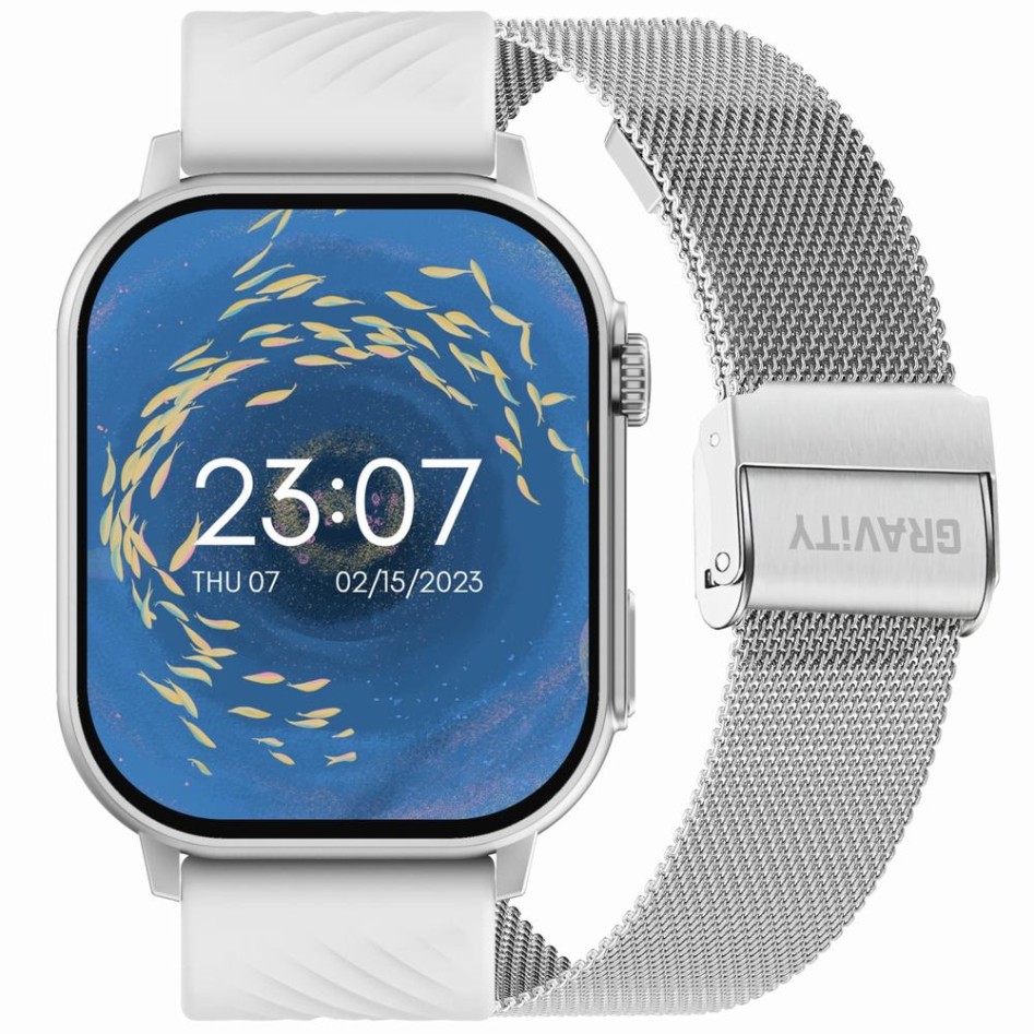 Smartwatch Damski Gravity GT15-8 na bransolecie mesh w kolorze Srebrny/Srebrny o szerokości 22mm