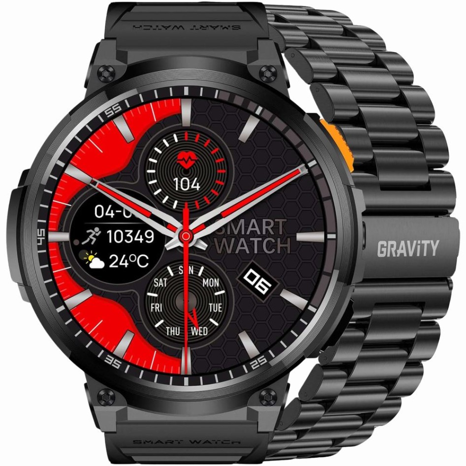 Smartwatch Męski Gravity GT23-1 na bransolecie stalowej w kolorze Czarny/Czarny o szerokości 22mm