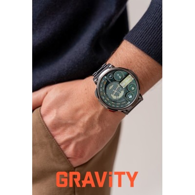 Smartwatch Męski Gravity GT23-1 na bransolecie stalowej w kolorze Czarny/Czarny o szerokości 22mm