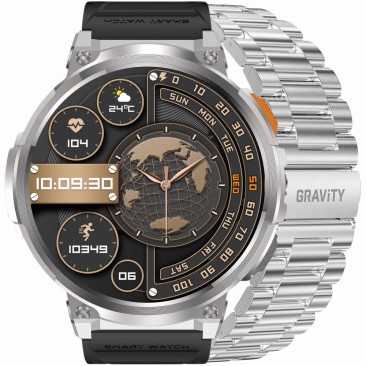 Smartwatch Męski Gravity GT23-2 na bransolecie stalowej w kolorze Srebrny/Srebrny o szerokości 22mm