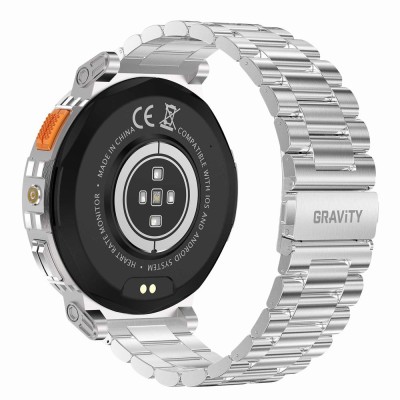 Smartwatch Męski Gravity GT23-2 na bransolecie stalowej w kolorze Srebrny/Srebrny o szerokości 22mm