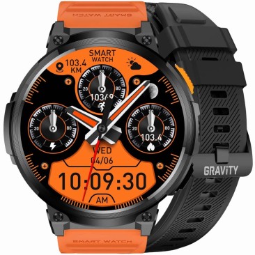 Smartwatch Męski Gravity GT23-3 na pasku gumowym w kolorze Czarny/Pomarańczowy o szerokości 22mm