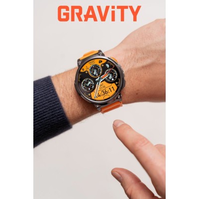 Smartwatch Męski Gravity GT23-3 na pasku gumowym w kolorze Czarny/Pomarańczowy o szerokości 22mm