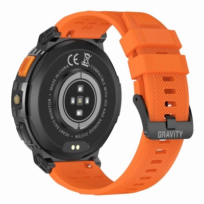 Smartwatch Męski Gravity GT23-3 na pasku gumowym w kolorze Czarny/Pomarańczowy o szerokości 22mm
