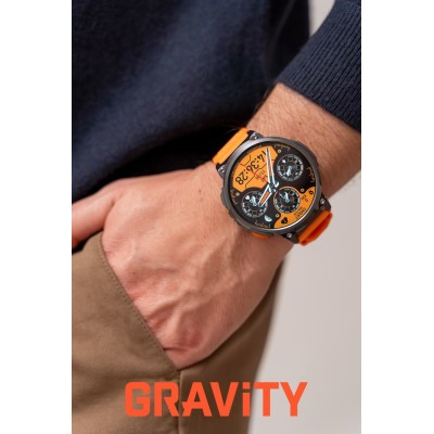 Smartwatch Męski Gravity GT23-3 na pasku gumowym w kolorze Czarny/Pomarańczowy o szerokości 22mm