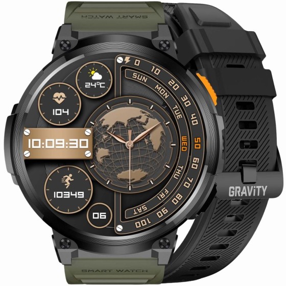 Smartwatch Męski Gravity GT23-5 na pasku gumowym w kolorze Czarny/Khaki o szerokości 22mm Smartwatch Męski Gravity GT23-5 na pasku gumowym w kolorze Czarny/Khaki o szerokości 22mm