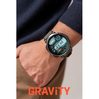 Smartwatch Męski Gravity GT23-5 na pasku gumowym w kolorze Czarny/Khaki o szerokości 22mm