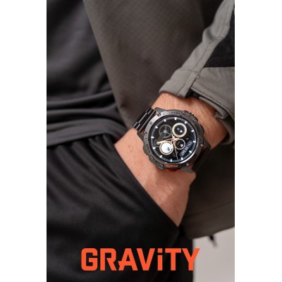 Smartwatch Męski Gravity GT22-1 na bransolecie stalowej w kolorze Czarny/Czarny o szerokości 22mm