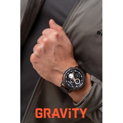 Smartwatch Męski Gravity GT22-1 na bransolecie stalowej w kolorze Czarny/Czarny o szerokości 22mm