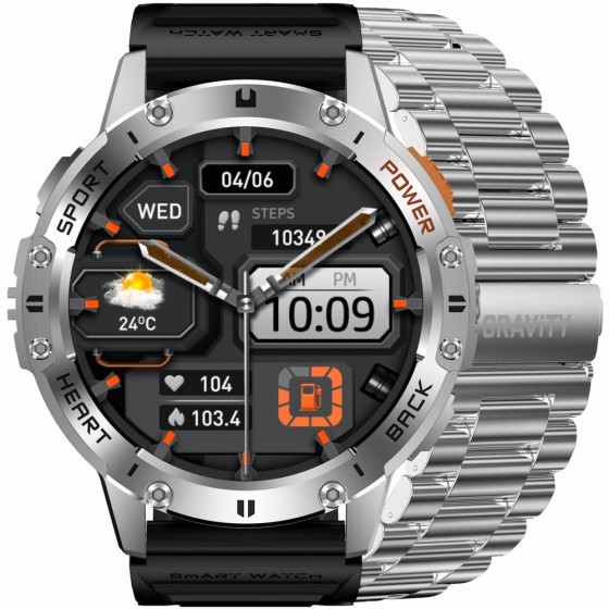 Smartwatch Męski Gravity GT22-2 na bransolecie stalowej w kolorze Srebrny/Srebrny o szerokości 22mm Smartwatch Męski Gravity GT22-2 na bransolecie stalowej w kolorze Srebrny/Srebrny o szerokości 22mm