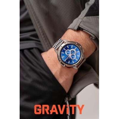 Smartwatch Męski Gravity GT22-2 na bransolecie stalowej w kolorze Srebrny/Srebrny o szerokości 22mm