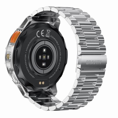 Smartwatch Męski Gravity GT22-2 na bransolecie stalowej w kolorze Srebrny/Srebrny o szerokości 22mm