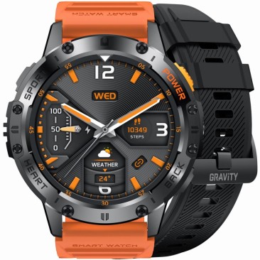 Smartwatch Męski Gravity GT22-3 na pasku gumowym w kolorze Czarny/Pomarańczowy o szerokości 22mm
