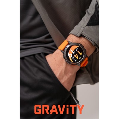 Smartwatch Męski Gravity GT22-3 na pasku gumowym w kolorze Czarny/Pomarańczowy o szerokości 22mm