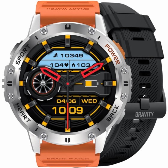 Smartwatch Męski Gravity GT22-4 na pasku gumowym w kolorze Srebrny/Czarny o szerokości 22mm Smartwatch Męski Gravity GT22-4 na pasku gumowym w kolorze Srebrny/Czarny o szerokości 22mm