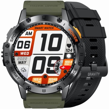 Smartwatch Męski Gravity GT22-5 na pasku gumowym w kolorze Czarny/Khaki o szerokości 22mm