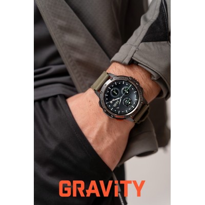 Smartwatch Męski Gravity GT22-5 na pasku gumowym w kolorze Czarny/Khaki o szerokości 22mm
