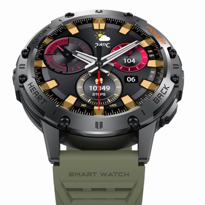 Smartwatch Męski Gravity GT22-5 na pasku gumowym w kolorze Czarny/Khaki o szerokości 22mm
