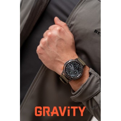 Smartwatch Męski Gravity GT22-5 na pasku gumowym w kolorze Czarny/Khaki o szerokości 22mm