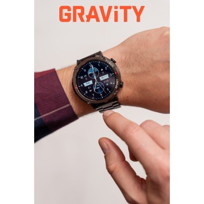 Smartwatch Męski Gravity GT21-1 na pasku gumowym w kolorze Czarny/Czarny o szerokości 22mm