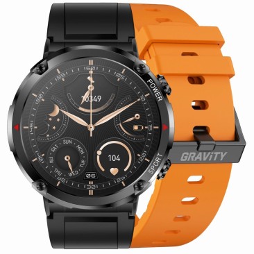 Smartwatch Męski Gravity GT21-2 na pasku gumowym w kolorze Czarny/Czarny o szerokości 22mm