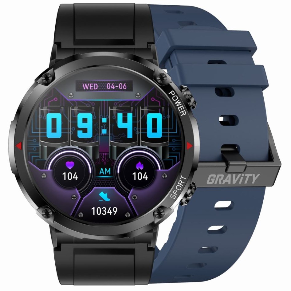 Smartwatch Męski Gravity GT21-5 na pasku gumowym w kolorze Czarny/Czarny o szerokości 22mm