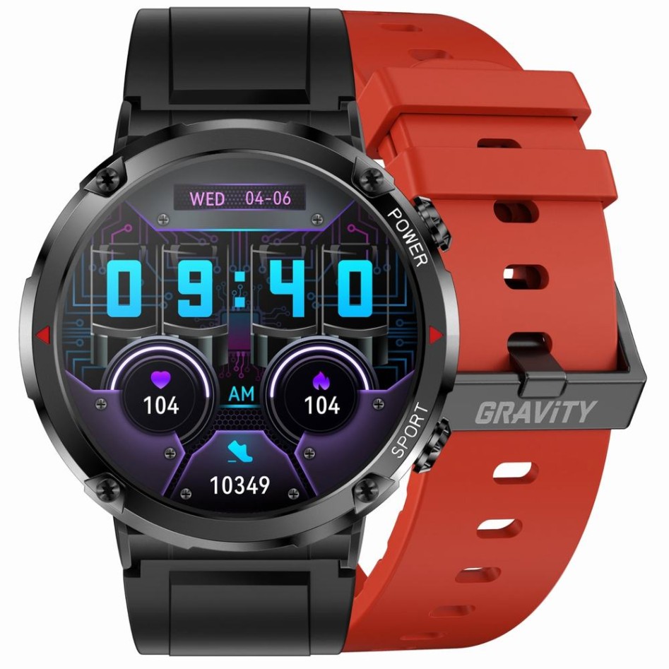 Smartwatch Męski Gravity GT21-6 na pasku gumowym w kolorze Czarny/Czarny o szerokości 22mm