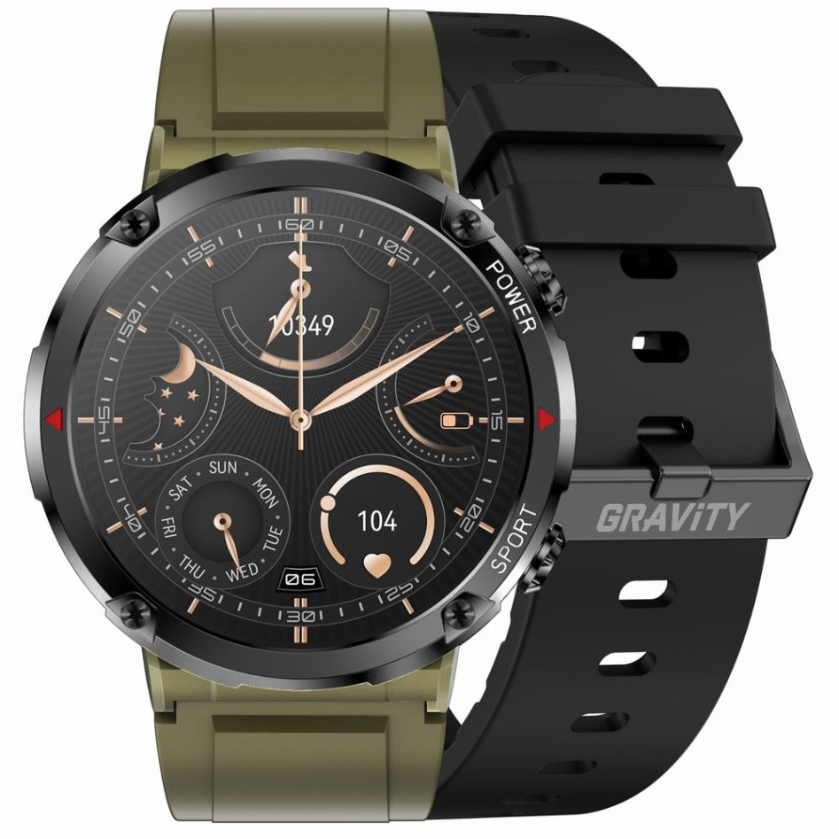 Smartwatch Męski Gravity GT21-7 na pasku gumowym w kolorze Khaki/Khaki o szerokości 22mm
