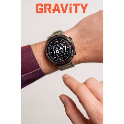 Smartwatch Męski Gravity GT21-7 na pasku gumowym w kolorze Khaki/Khaki o szerokości 22mm