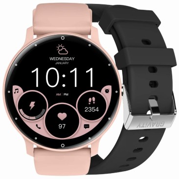 Smartwatch Damski Gravity GT1-5 PRO na pasku gumowym w kolorze Różowy/Różowy o szerokości 22mm