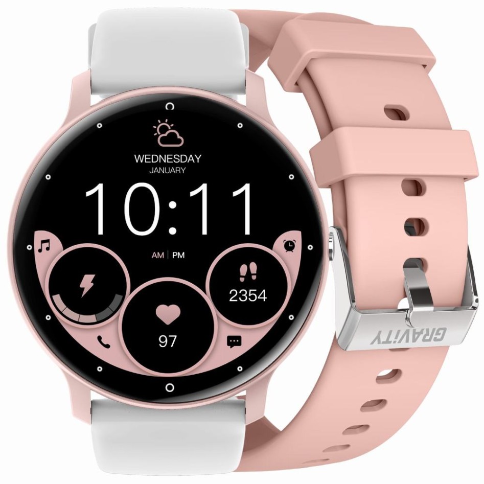 Smartwatch Damski Gravity GT1-6 PRO na pasku gumowym w kolorze Różowy/Różowy o szerokości 22mm