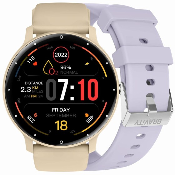 Smartwatch Damski Gravity GT1-8 PRO na pasku gumowym w kolorze Piaskowy/Piaskowy o szerokości 22mm Smartwatch Damski Gravity GT1-8 PRO na pasku gumowym w kolorze Piaskowy/Piaskowy o szerokości 22mm