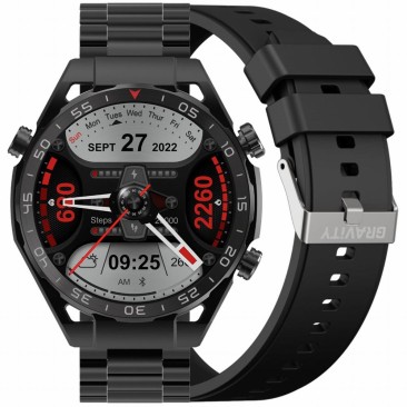 Smartwatch Męski Gravity GT13-1 na bransolecie stalowej w kolorze Czarny/Czarny o szerokości 26mm