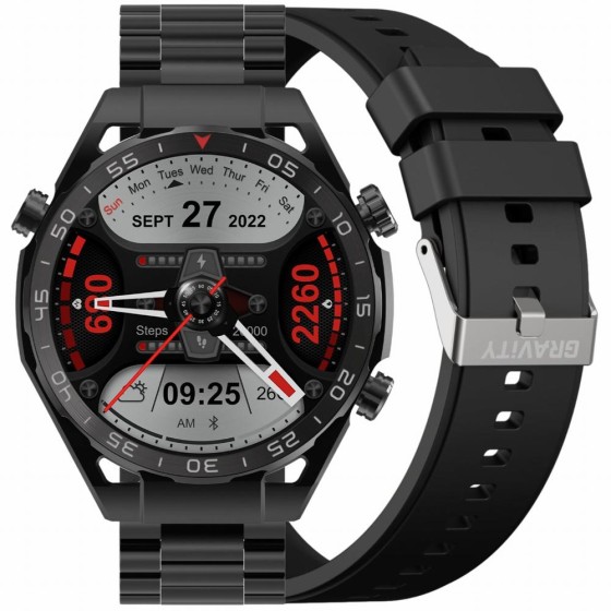 Smartwatch Męski Gravity GT13-1 na bransolecie stalowej w kolorze Czarny/Czarny o szerokości 26mm Smartwatch Męski Gravity GT13-1 na bransolecie stalowej w kolorze Czarny/Czarny o szerokości 26mm