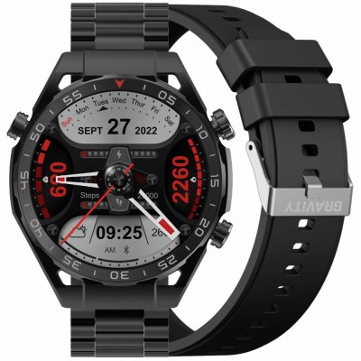 Smartwatch Męski Gravity GT13-1 na bransolecie stalowej w kolorze Czarny/Czarny o szerokości 26mm