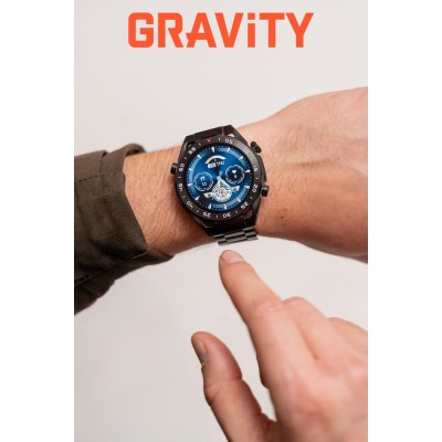 Smartwatch Męski Gravity GT13-1 na bransolecie stalowej w kolorze Czarny/Czarny o szerokości 26mm