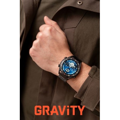 Smartwatch Męski Gravity GT13-1 na bransolecie stalowej w kolorze Czarny/Czarny o szerokości 26mm