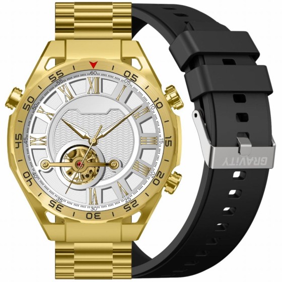 Smartwatch Męski Gravity GT13-2 na bransolecie stalowej w kolorze Złoty/Złoty o szerokości 26mm Smartwatch Męski Gravity GT13-2 na bransolecie stalowej w kolorze Złoty/Złoty o szerokości 26mm