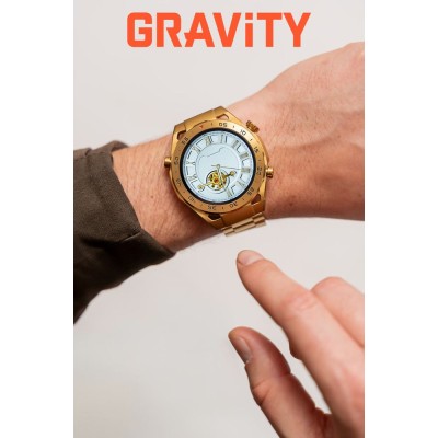 Smartwatch Męski Gravity GT13-3 na bransolecie stalowej w kolorze Złoty/Złoty o szerokości 26mm