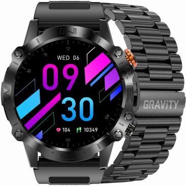 Smartwatch Męski Gravity GT20-1 na pasku gumowym w kolorze Czarny/Czarny o szerokości 22mm