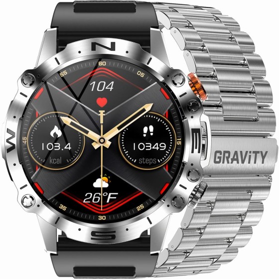 Smartwatch Męski Gravity GT20-2 na pasku gumowym w kolorze Srebrny/Czarny o szerokości 22mm Smartwatch Męski Gravity GT20-2 na pasku gumowym w kolorze Srebrny/Czarny o szerokości 22mm