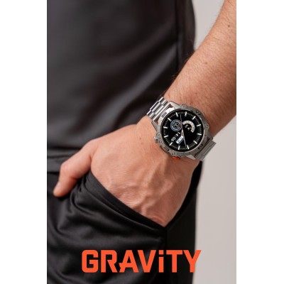 Smartwatch Męski Gravity GT20-2 na pasku gumowym w kolorze Srebrny/Czarny o szerokości 22mm