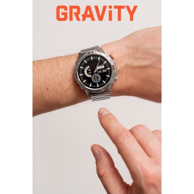 Smartwatch Męski Gravity GT20-2 na pasku gumowym w kolorze Srebrny/Czarny o szerokości 22mm