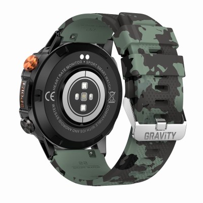 Smartwatch Męski Gravity GT20-6 na pasku gumowym w kolorze Czarny/Zielony Moro o szerokości 22mm