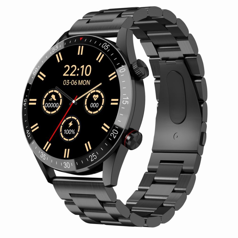 Smartwatch Męski Gravity GT4-2 na bransolecie stalowej w kolorze Czarny/Czarny o szerokości 22mm