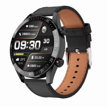 Smartwatch Męski Gravity GT4-4 na pasku skórzanym w kolorze Czarny/Czarny o szerokości 22mm