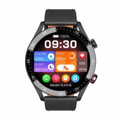 Smartwatch Męski Gravity GT4-4 na pasku skórzanym w kolorze Czarny/Czarny o szerokości 22mm