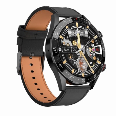 Smartwatch Męski Gravity GT4-4 na pasku skórzanym w kolorze Czarny/Czarny o szerokości 22mm