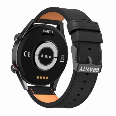 Smartwatch Męski Gravity GT4-4 na pasku skórzanym w kolorze Czarny/Czarny o szerokości 22mm